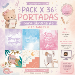 Pack x 36 portadas (tapa y contratapa) para libretas A6